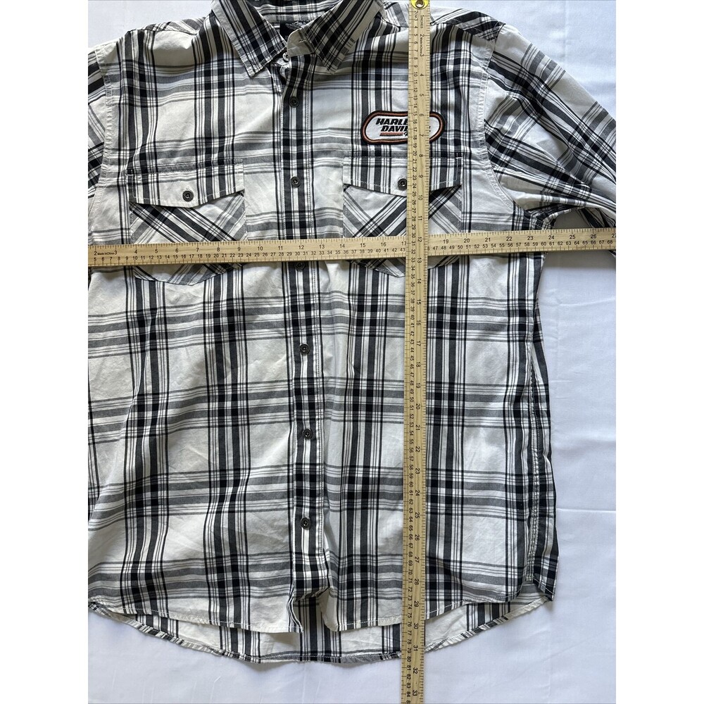 Harley Davidson Racing Shirt Mens XL White Black Plaid Long Sleeve Button #1 - Picture 7 of 9